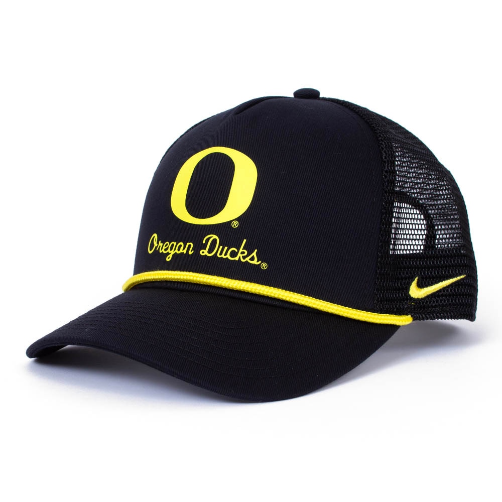 Classic Oregon O, Nike, Black, Trucker, Accessories, Unisex, Five panel, Roped, Adjustable, Hat, 882845
